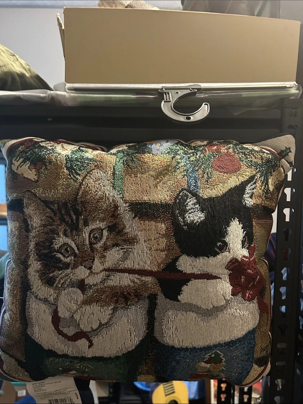 Decorative Cat Tapestry Pillow - Brown, Black & White